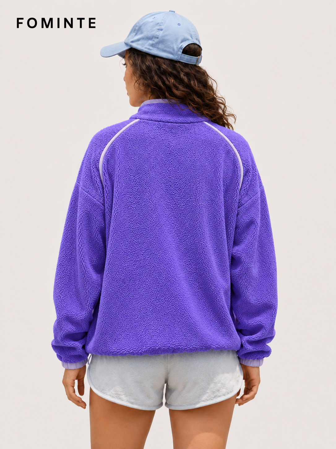 Purple Blue and Light Grey Purple Women's Colorblock Quarter-Zip Fleece Pullover Wholesale Custom Outerwear - FM0802000444-4