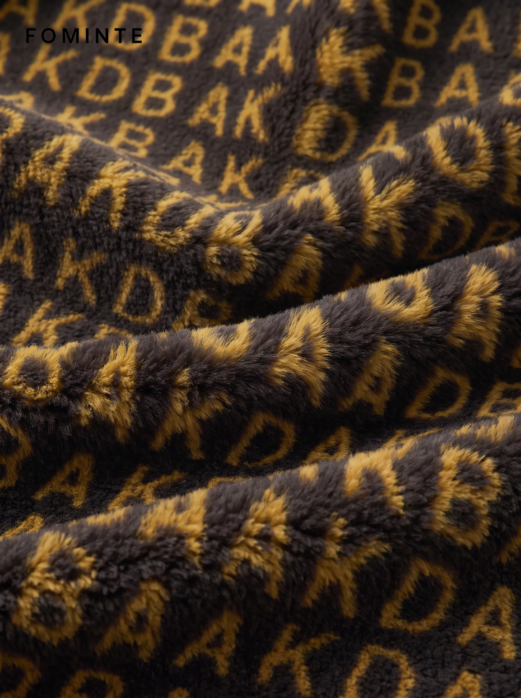 Black and Gold Monogram Luxury Faux Fur Zip Jacket