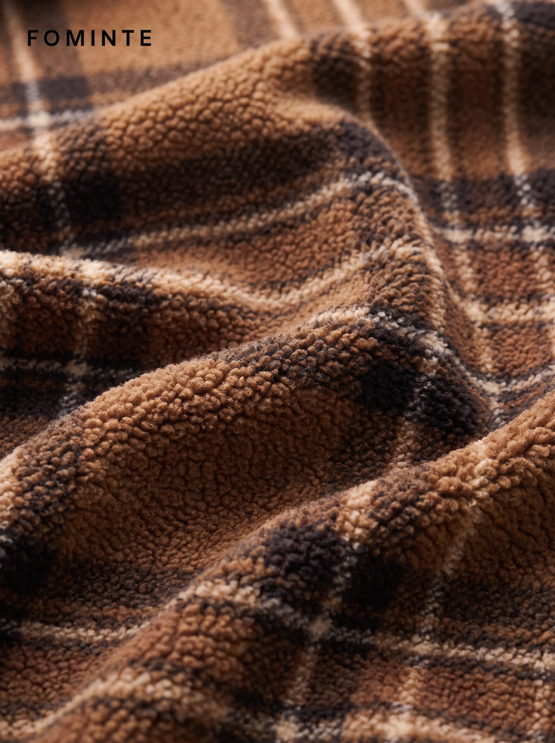 Brown Plaid Utility Sherpa Jacket with Corduroy Collar