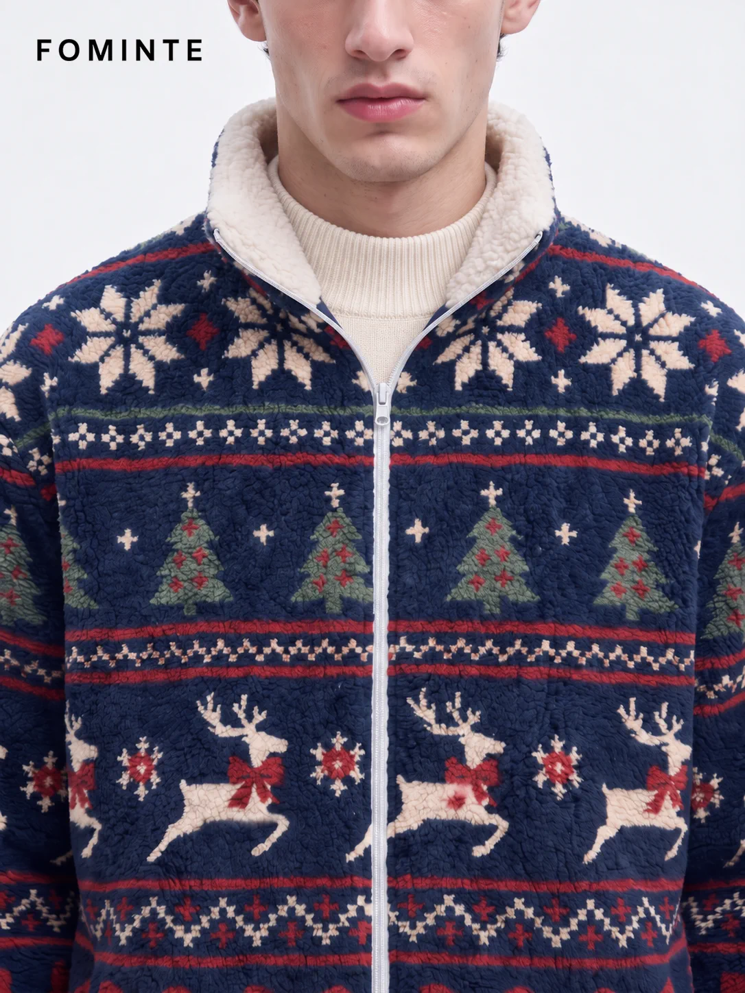 Navy Nordic Fair Isle Christmas Fleece Jacket