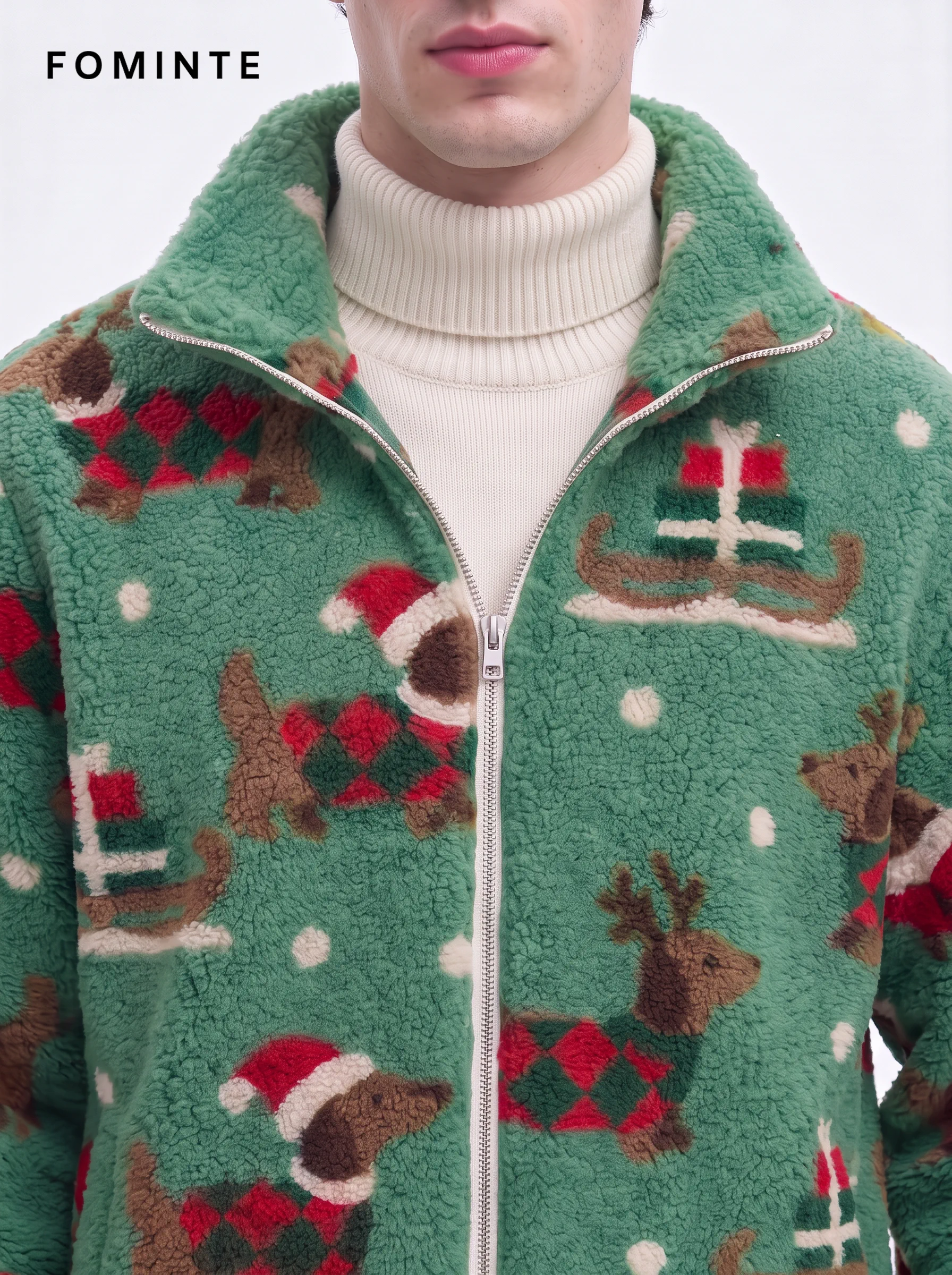 Holiday Dachshund Print Sherpa Fleece Jacket