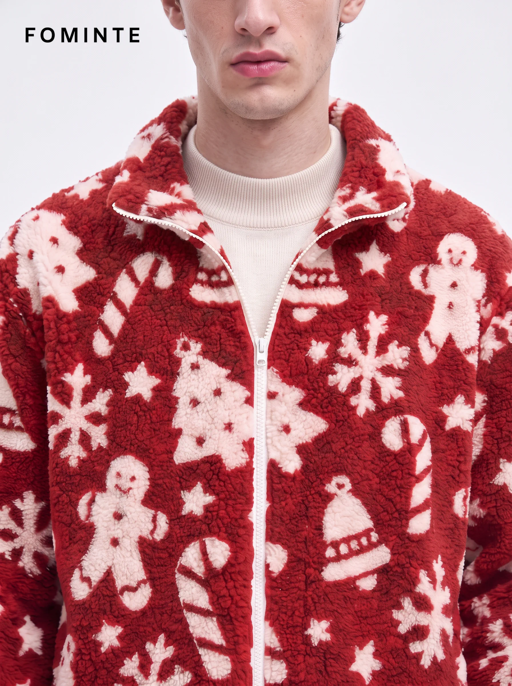 Festive Red Gingerbread Man Christmas Sherpa Jacket