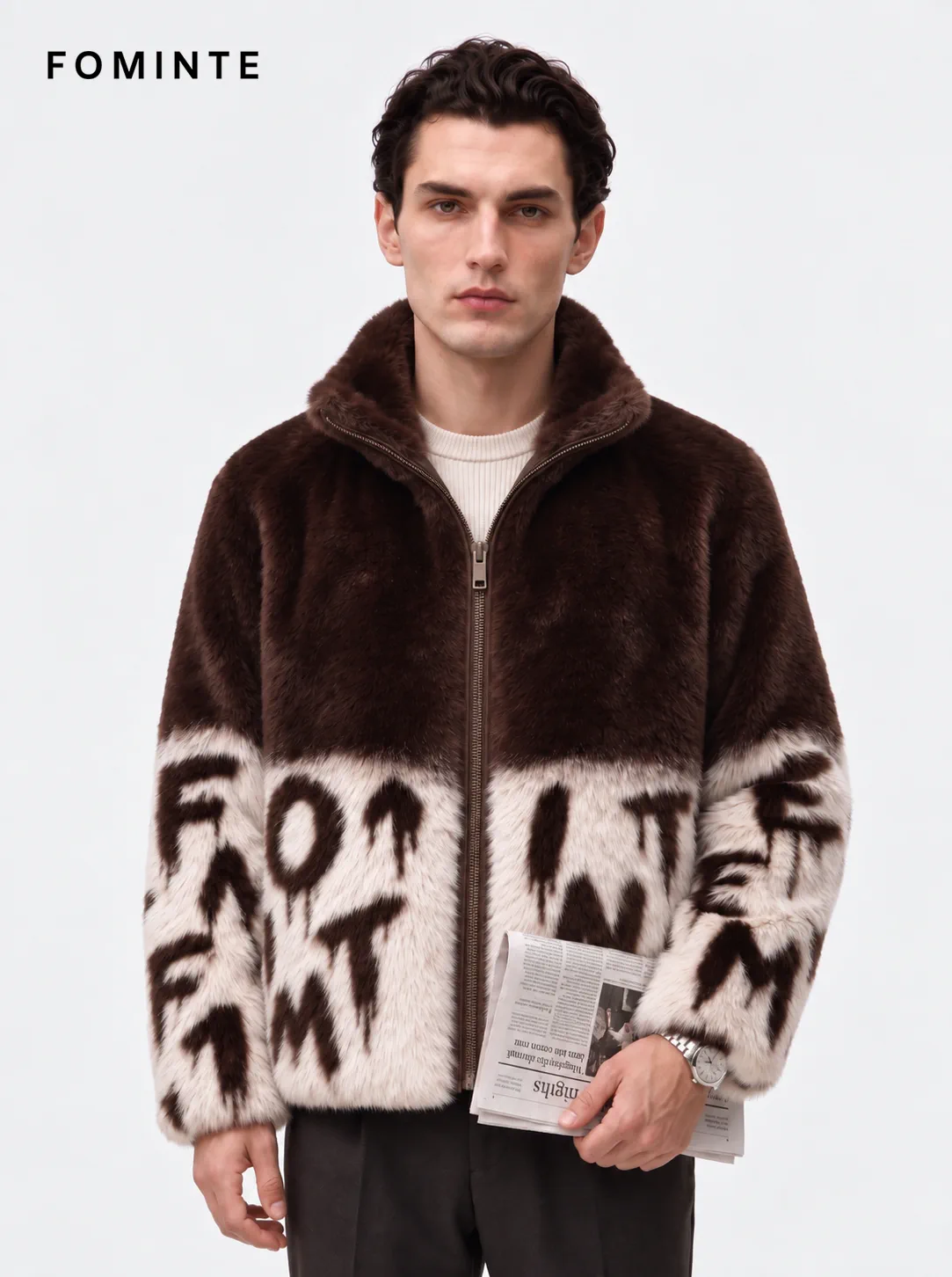 Caramel Mocha Linear Striped Luxury Faux Fur Jacket
