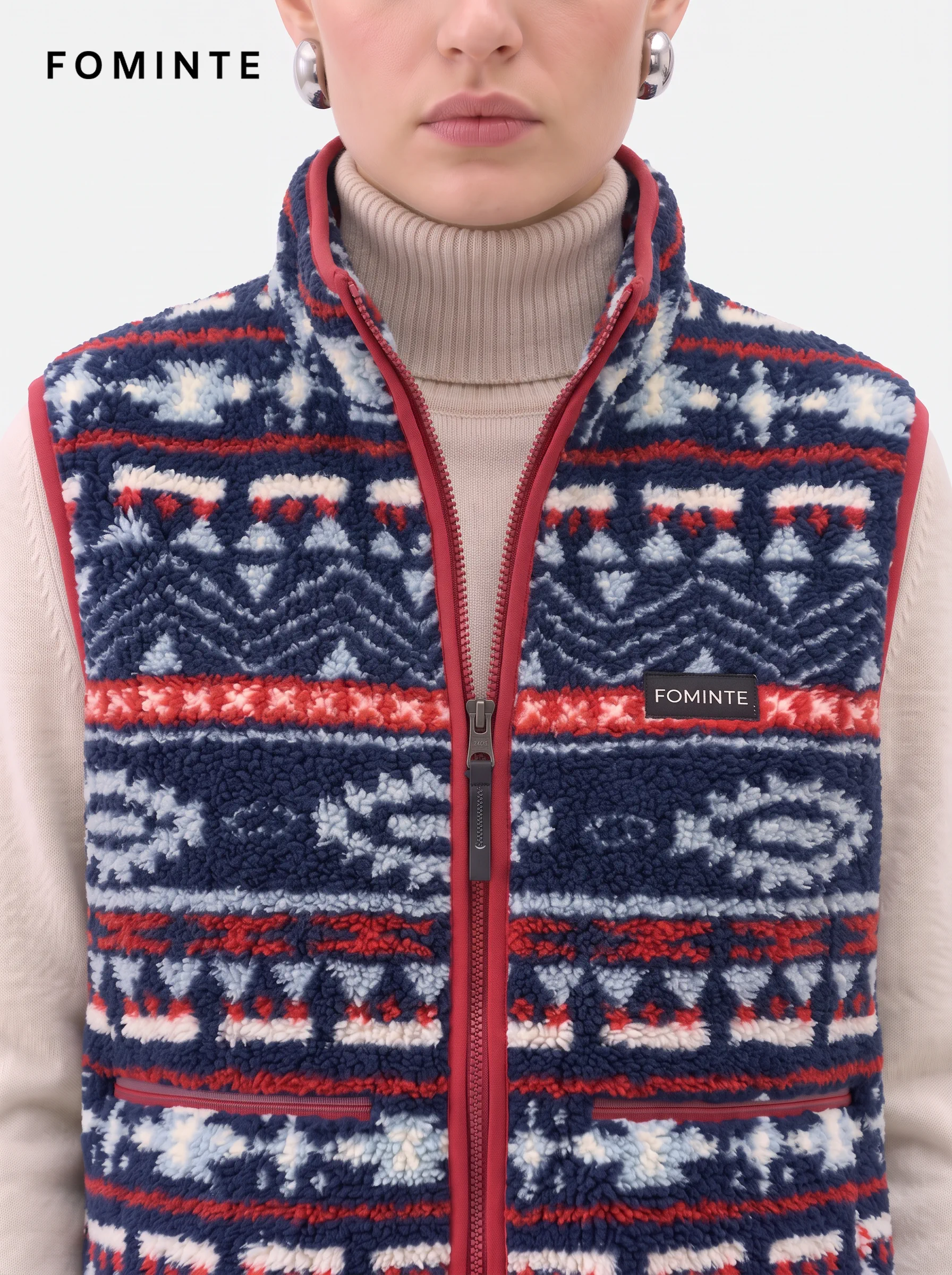 Pine Green and Cream Retro Harlequin Geometric Fleece Vest
