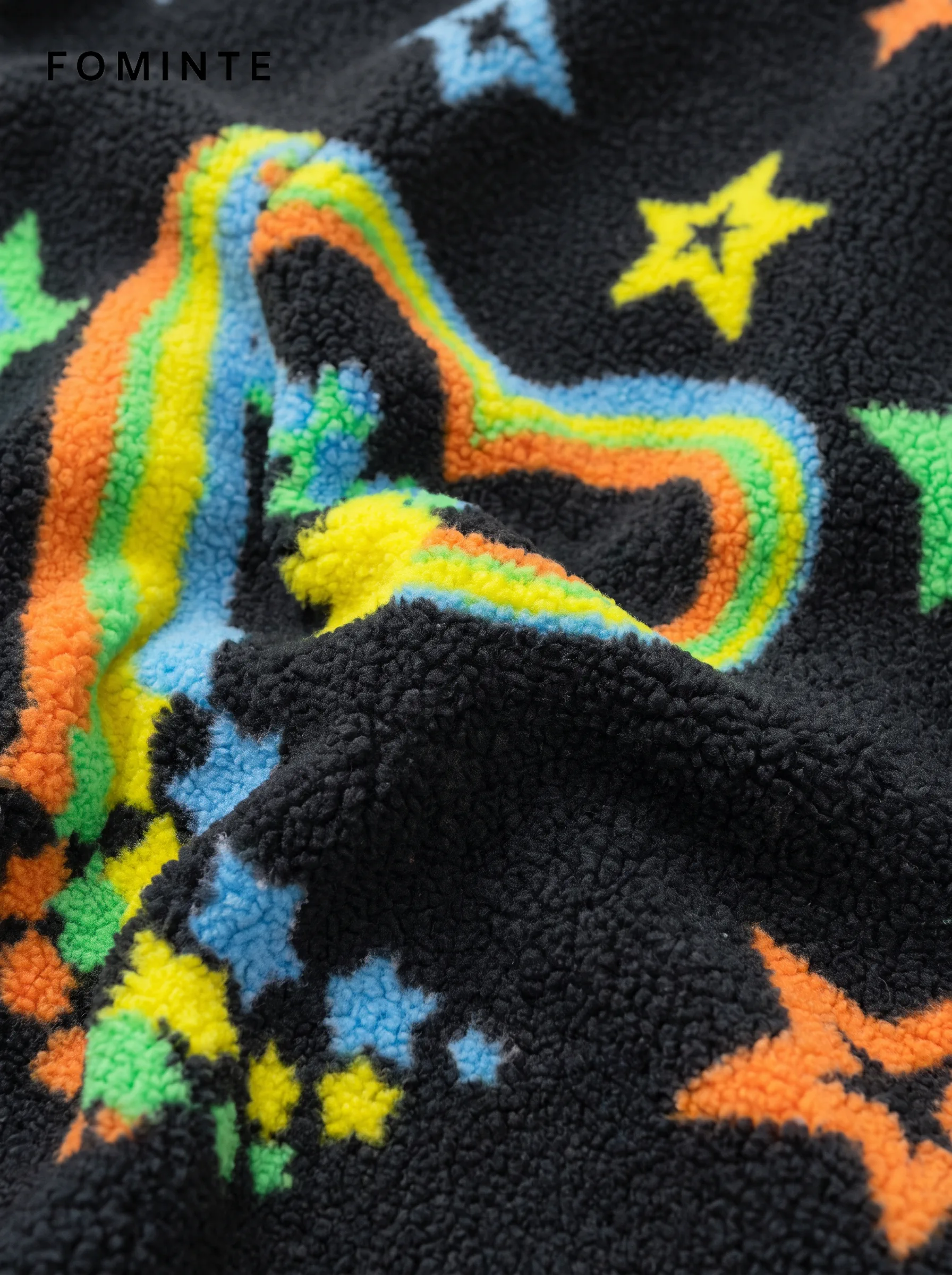 Modern Prismatic Polygon Colorblock Sherpa Fleece Jacket