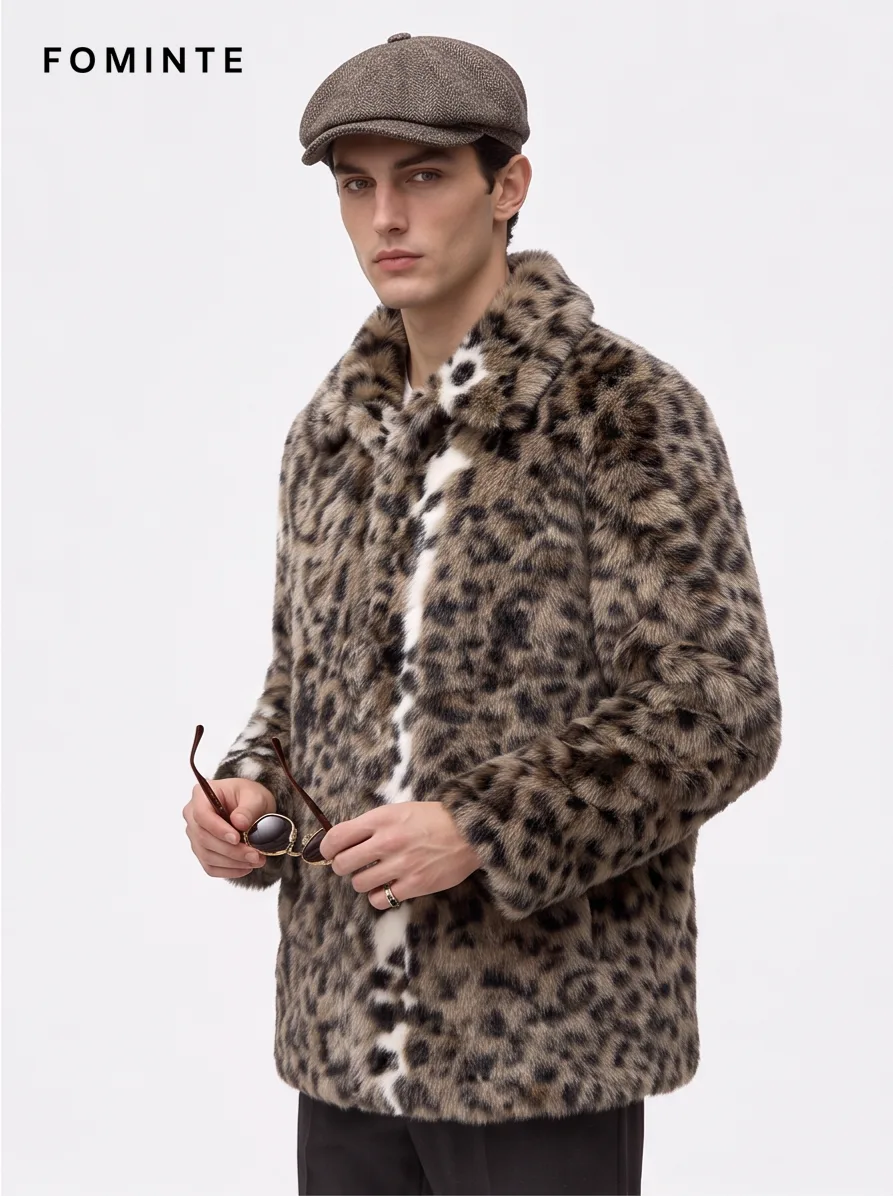 Greige Geometric Jacquard Hooded Faux Fur Coat