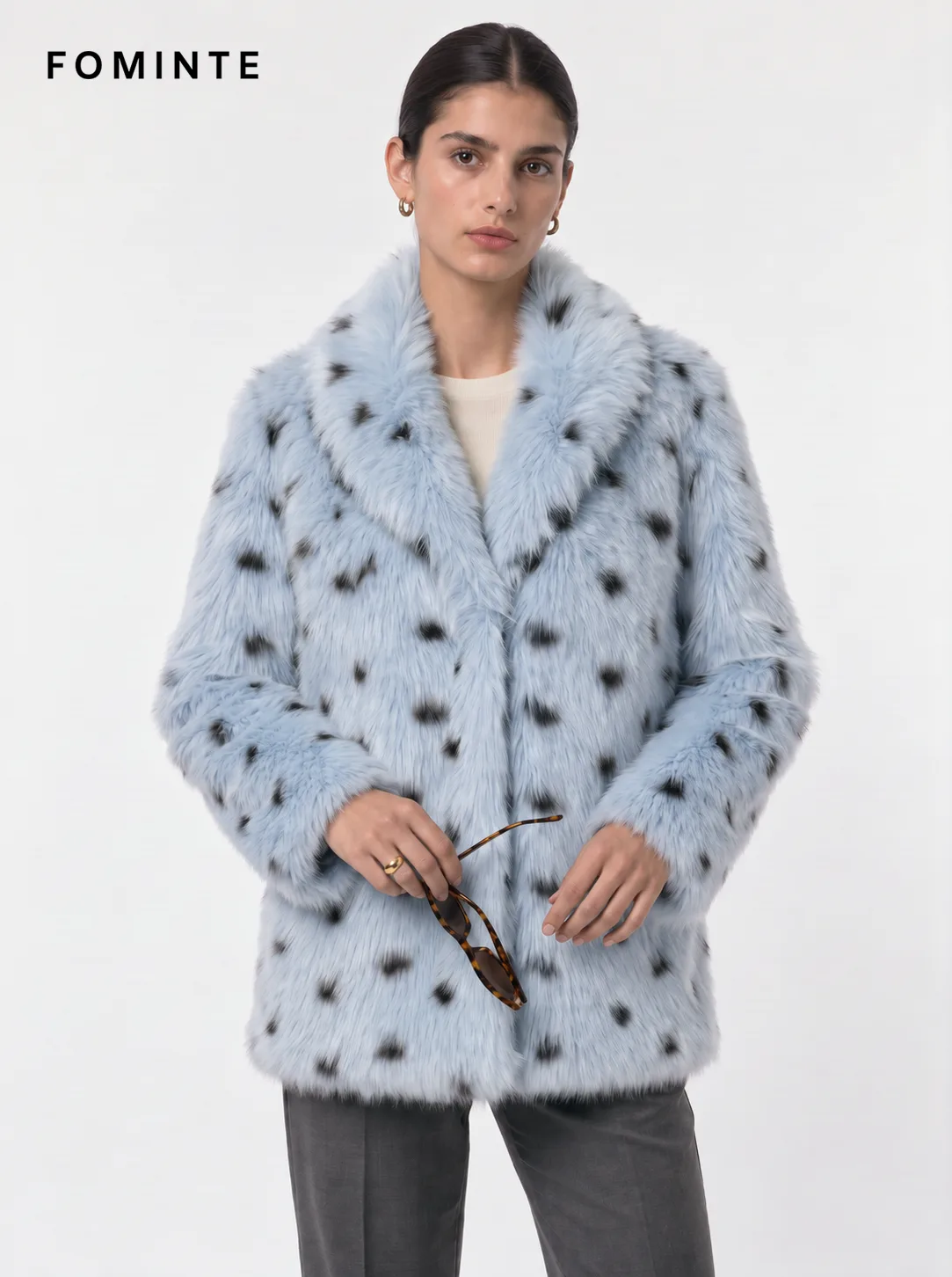 Glacier Ice Blue Minimalist Faux Fur Winter Coat