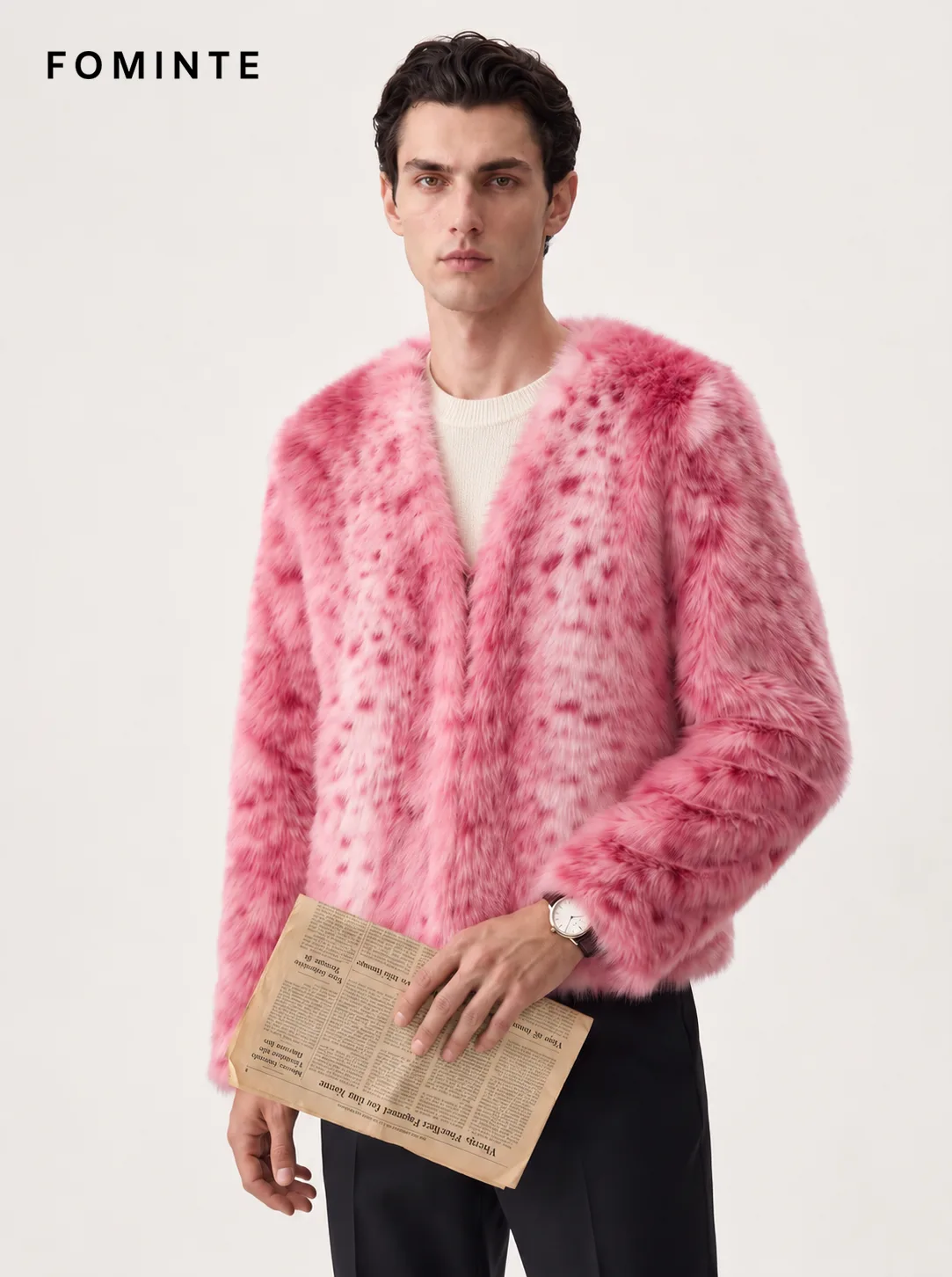 Dusty Rose Blossom Lapel Faux Fur Winter Coat
