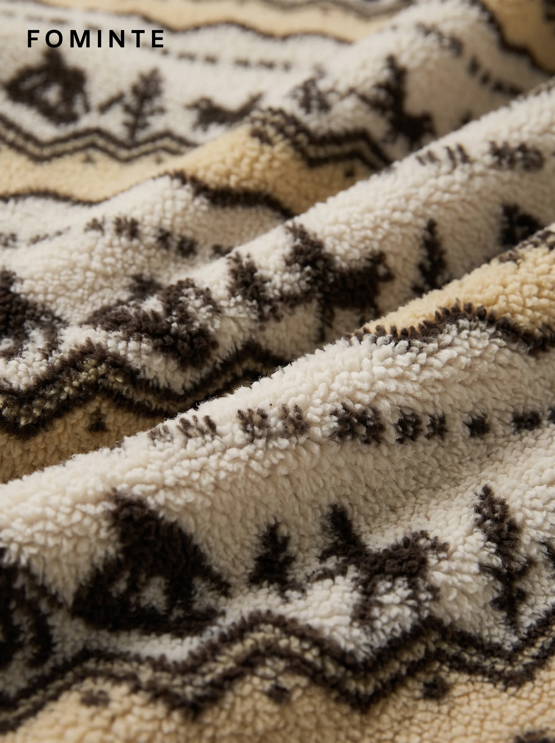 Ivory Geometric Print Hooded Fleece Jacket
