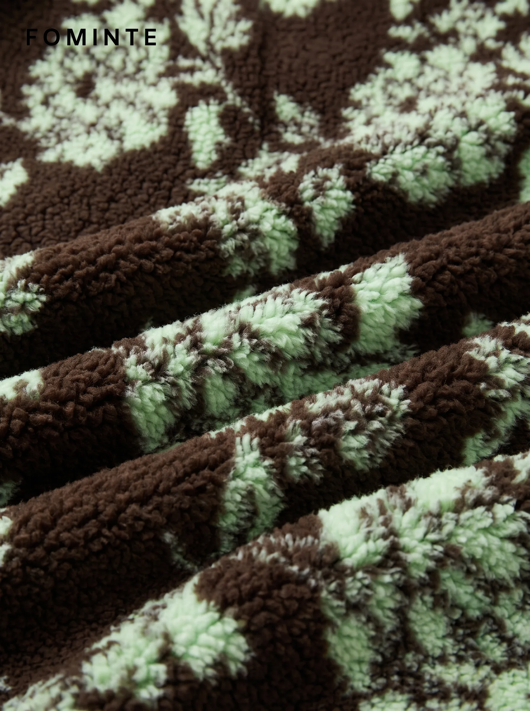 Dark Green Botanical Print Hooded Fleece Jacket