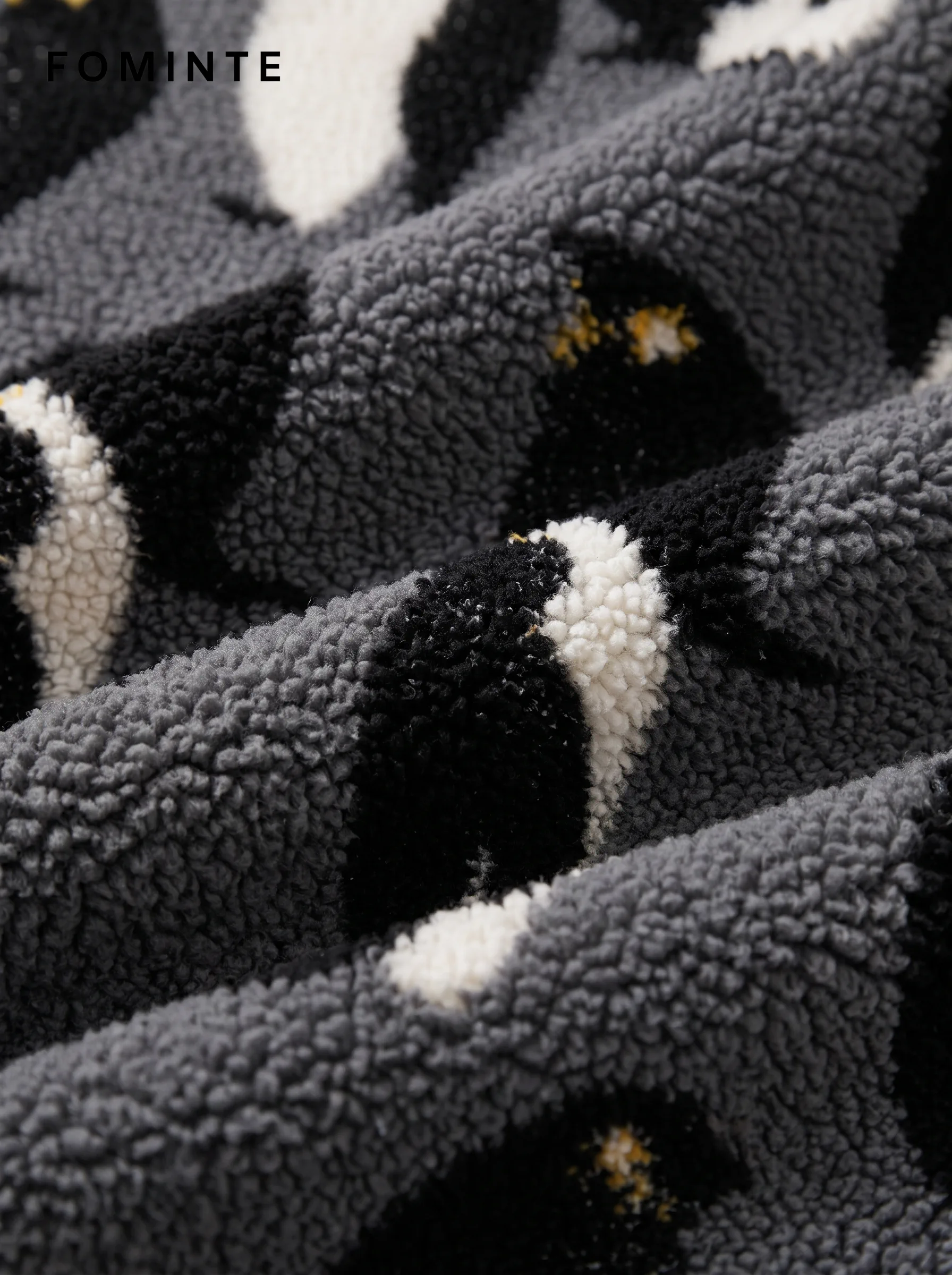 Charcoal Abstract Print Hooded Fleece Jacket