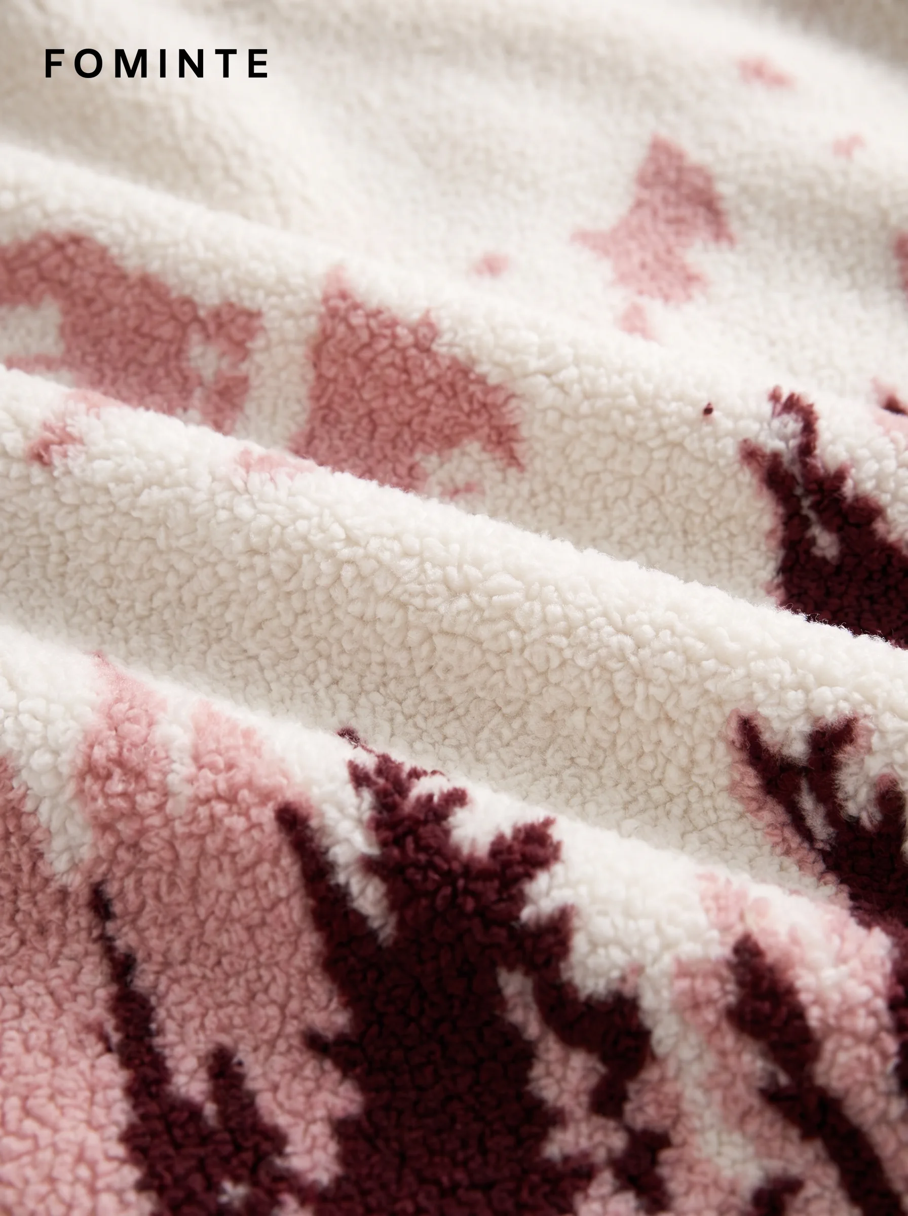 Ivory Burgundy Mountain Print Fleece Jacket