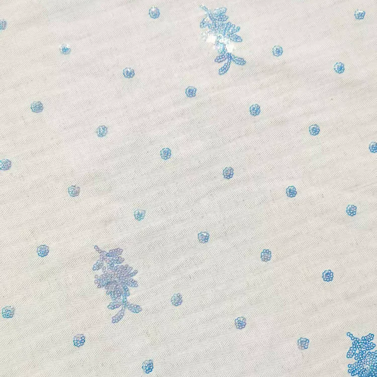 Iridescent Sequin Embroidered Tencel Blend Fabric - 006