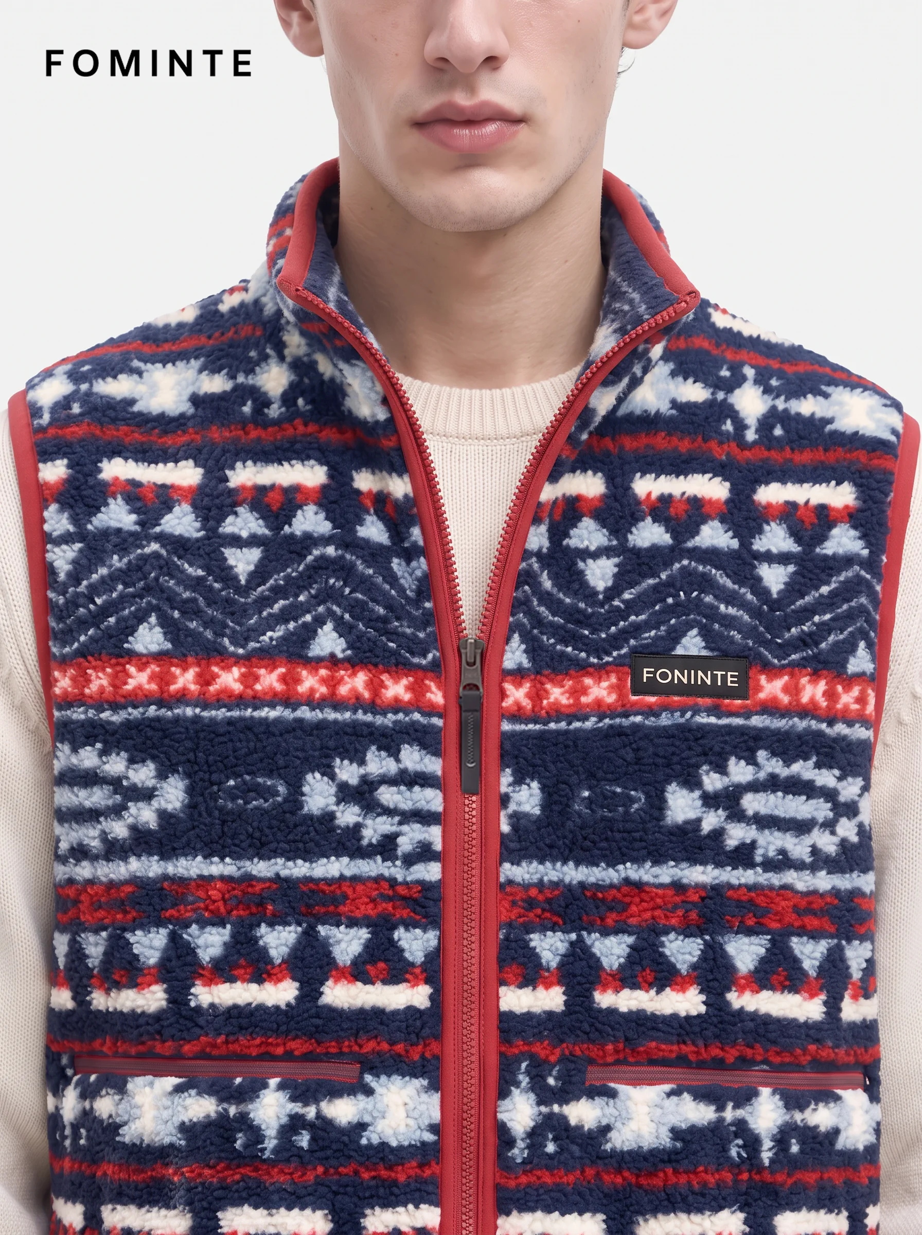 Pine Green and Cream Retro Harlequin Geometric Fleece Vest