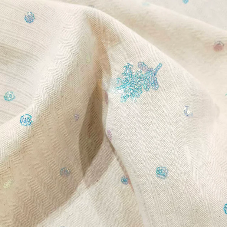 Iridescent Sequin Embroidered Tencel Blend Fabric - 006