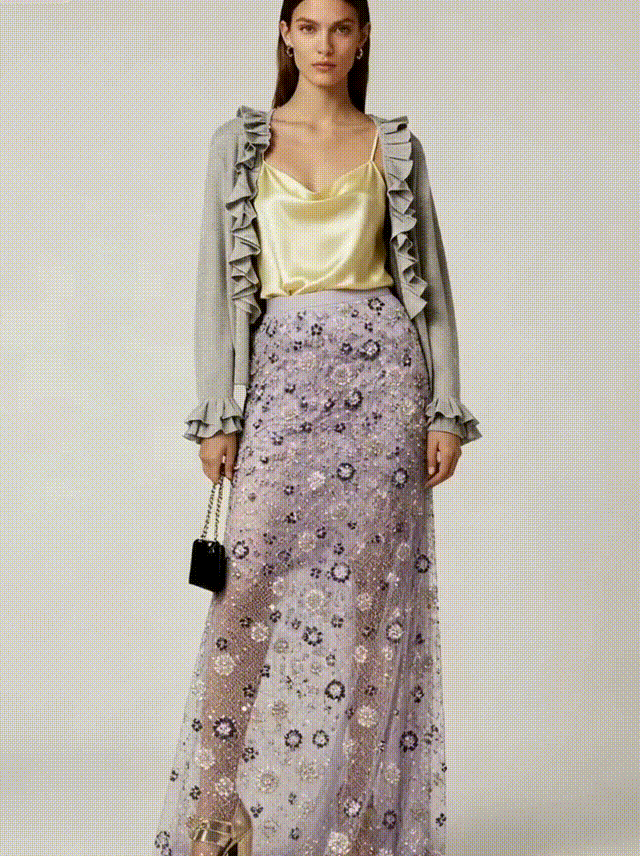 Hand-Beaded Floral Tulle Fabric (130cm) - BT00003