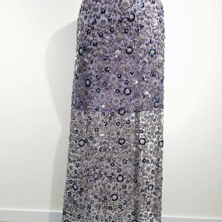 Hand-Beaded Floral Tulle Fabric (130cm) - BT00003