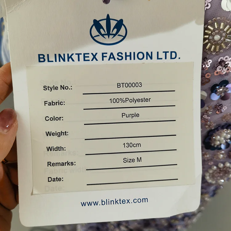 Hand-Beaded Floral Tulle Fabric (130cm) - BT00003