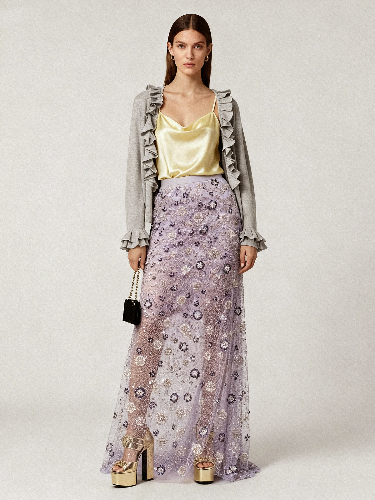 Hand-Beaded Floral Tulle Fabric (130cm) - BT00003