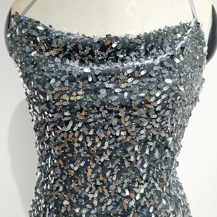 Liquid Silver Sequin Cowl Neck Mini Dress - BTUR740001