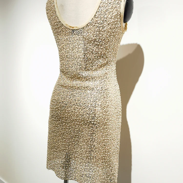 Champagne Sequin & Pearl Beaded Mini Dress - BTZA4786-2