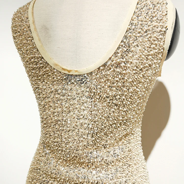 Champagne Sequin & Pearl Beaded Mini Dress - BTZA4786-2