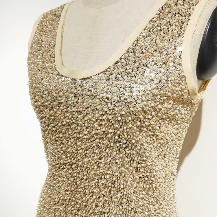 Champagne Sequin & Pearl Beaded Mini Dress - BTZA4786-2