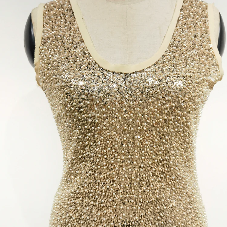 Champagne Sequin & Pearl Beaded Mini Dress - BTZA4786-2