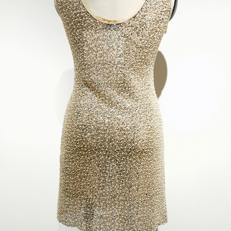 Champagne Sequin & Pearl Beaded Mini Dress - BTZA4786-2
