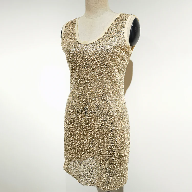 Champagne Sequin & Pearl Beaded Mini Dress - BTZA4786-2