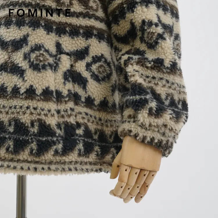 Vintage Paisley Print Half-Zip Sherpa Fleece Jacket