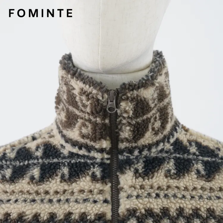 Vintage Paisley Print Half-Zip Sherpa Fleece Jacket