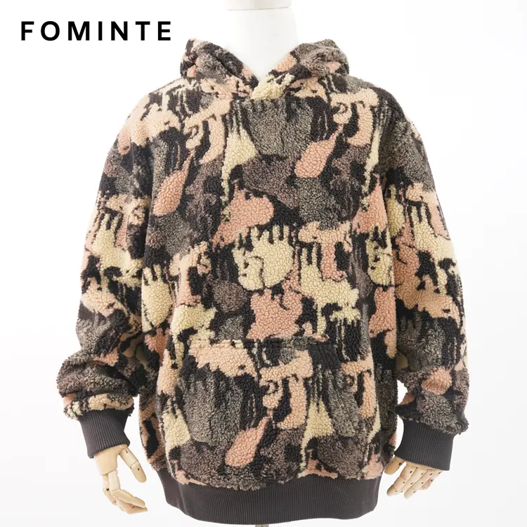 Multi-Color Camo Print Oversized Sherpa Fleece Hoodie
