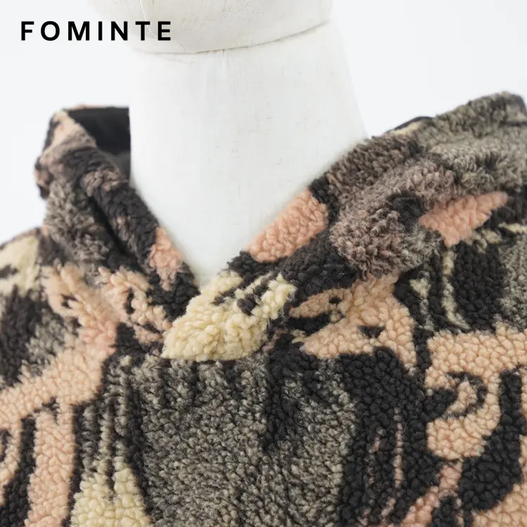 Multi-Color Camo Print Oversized Sherpa Fleece Hoodie