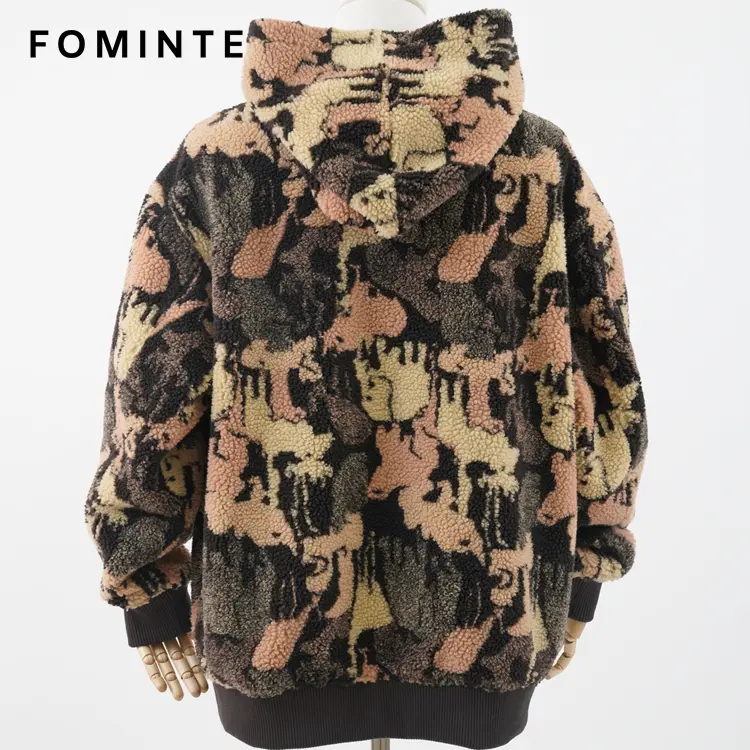 Multi-Color Camo Print Oversized Sherpa Fleece Hoodie