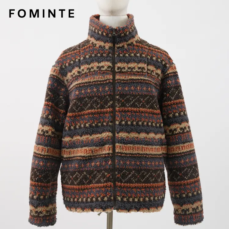 Fair Isle Stripe Full-Zip Sherpa Fleece Jacket