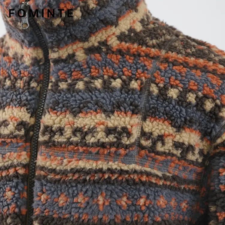 Fair Isle Stripe Full-Zip Sherpa Fleece Jacket