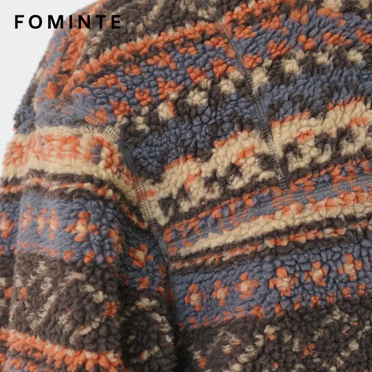 Fair Isle Stripe Full-Zip Sherpa Fleece Jacket