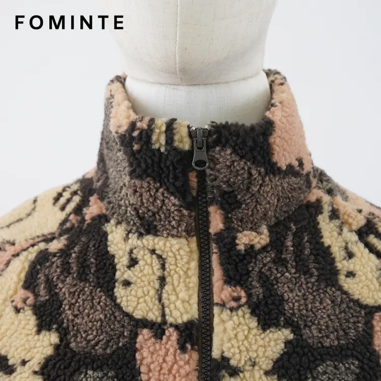 Abstract Camo Print Full-Zip Sherpa Fleece Jacket