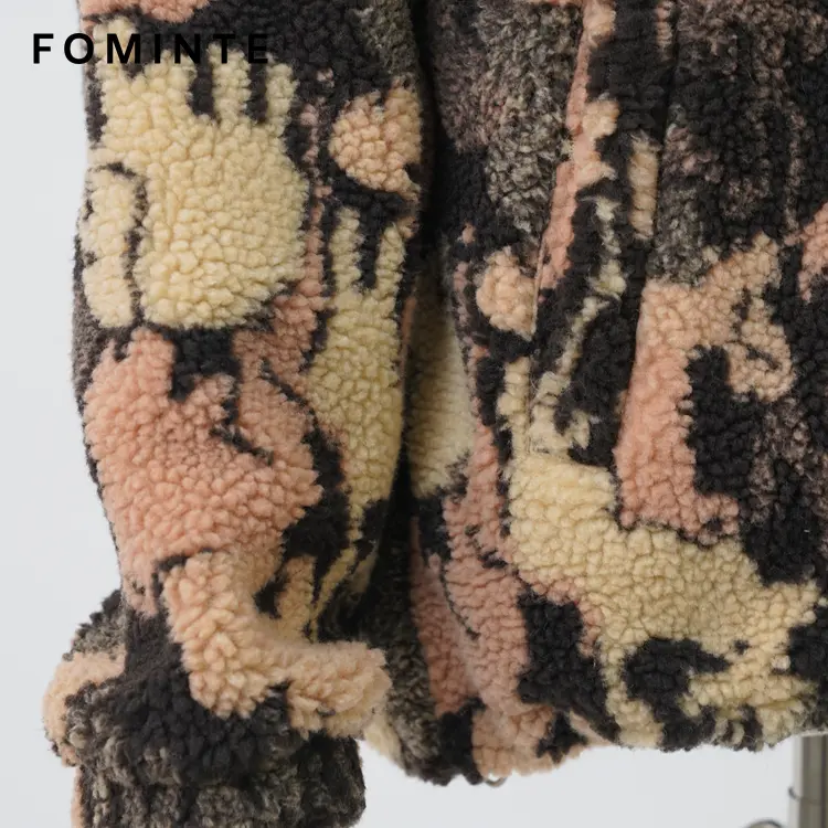 Abstract Camo Print Full-Zip Sherpa Fleece Jacket