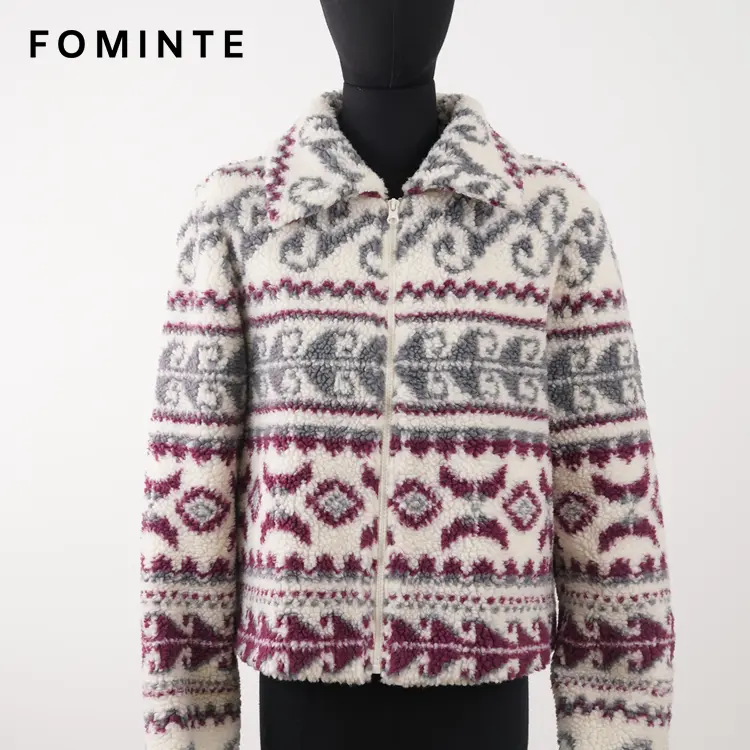 Nordic Aztec Print Cropped Sherpa Fleece Jacket