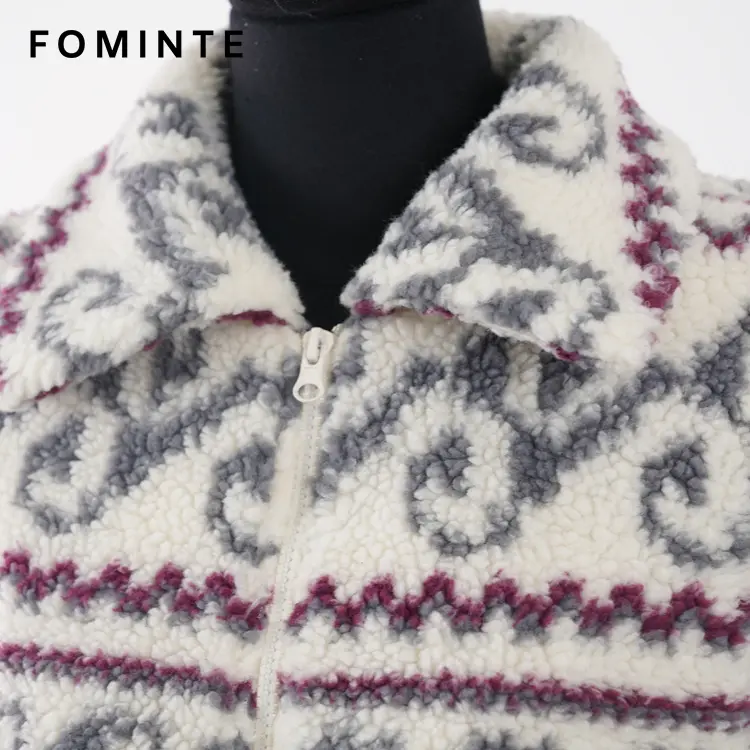 Nordic Aztec Print Cropped Sherpa Fleece Jacket