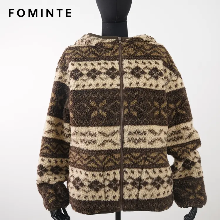 Nordic Fair Isle Hooded Sherpa Fleece Jacket