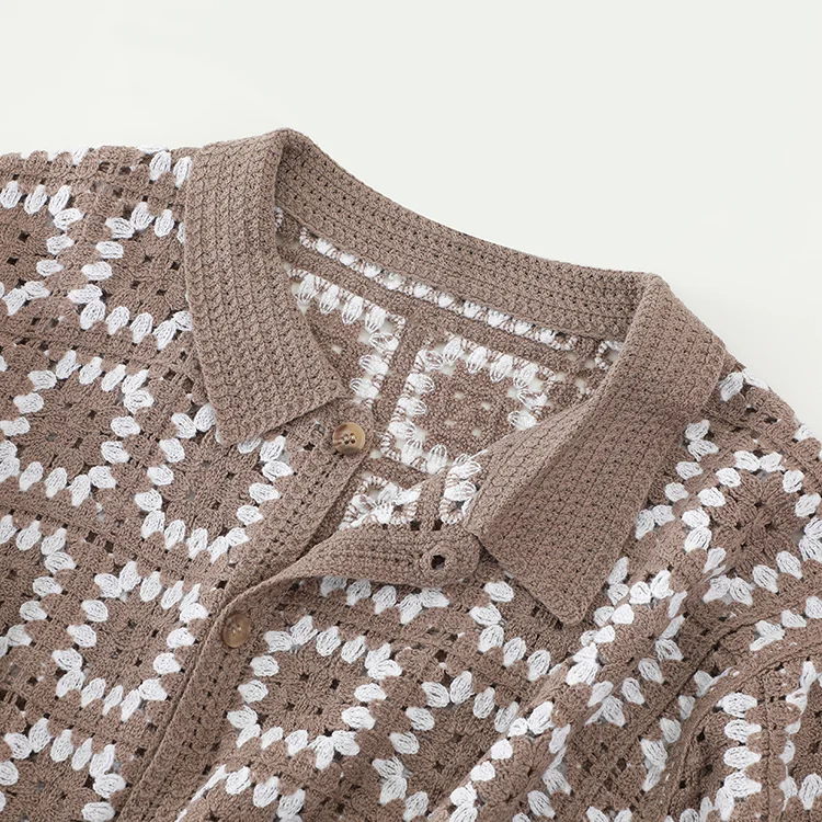 Men's Color Block Crochet Polo - FM0101000020