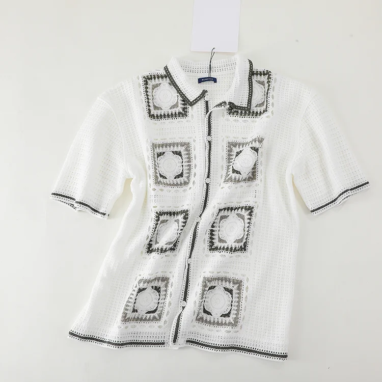 Men's Geometric Crochet Polo - FM0101000024