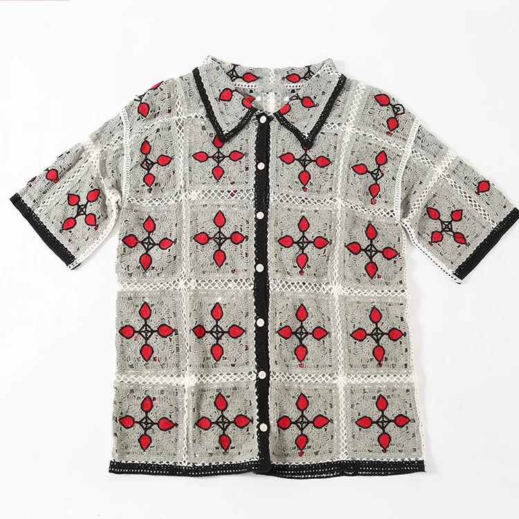 Men's Checkerboard Crochet Polo - FM0101000142