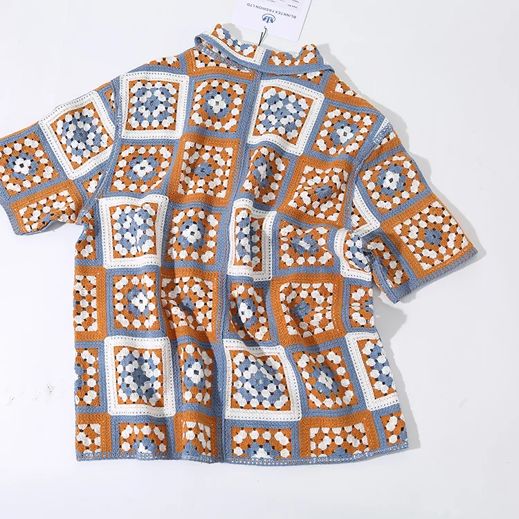 Men's Diamond Pattern Crochet Polo - FM0101000143