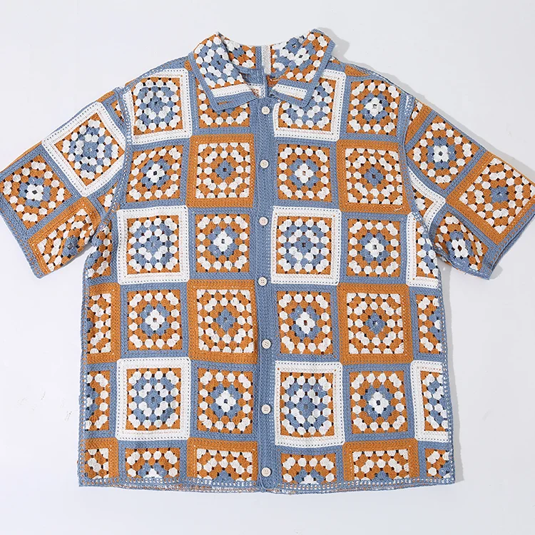 Men's Diamond Pattern Crochet Polo - FM0101000143