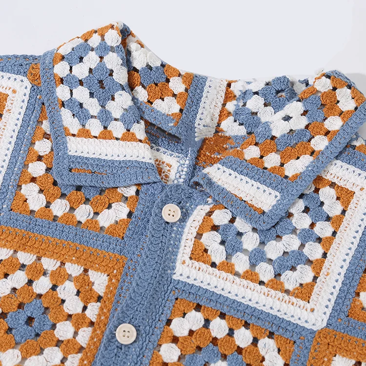 Men's Diamond Pattern Crochet Polo - FM0101000143