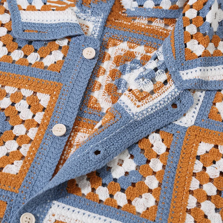 Men's Diamond Pattern Crochet Polo - FM0101000143